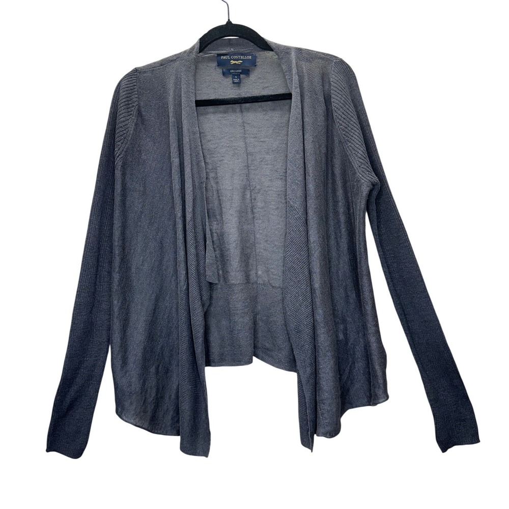 Paul Costelloe Women's S Charcoal Gray 100% Linen Open Front‎ Cardigan Sweater